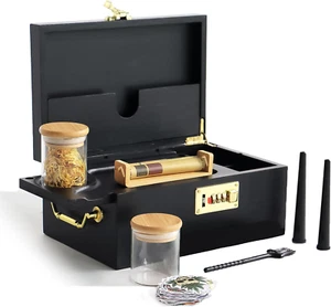 Bamboo Stash Boxes with Combination Lock, Upgraded with Metal Carrying Handle Ho - Picture 1 of 7