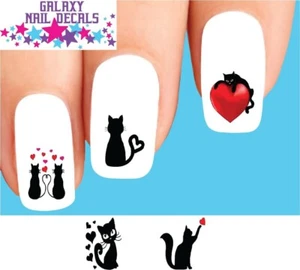 Calcomanías para uñas tobogán acuático - Juego de 20 siluetas de gato gatito con corazones surtidos - Imagen 1 de 1
