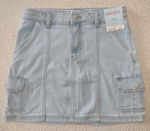 NWT Cat & Jack light wash denim cargo skirt girls size Large 10 / 12 - Picture 1 of 6