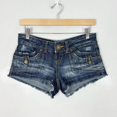 Y2K почти известный микро мини джинсовые шорты необработанный кромки подростков размер 3 - Изображение 1 из 4
