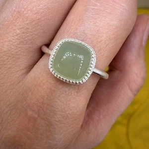 925 Sterling Silver Ring 8x8mm Square Natural Green Jade Gemstone Bridal Jewelry - Picture 1 of 11