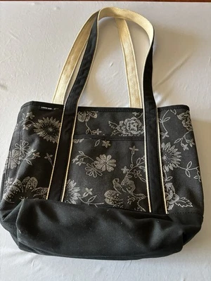 "Bolso de mano Lands End vintage de lona con estampado de flores hecho en EE. UU. 15"" por 13""" Foto 1 de 4