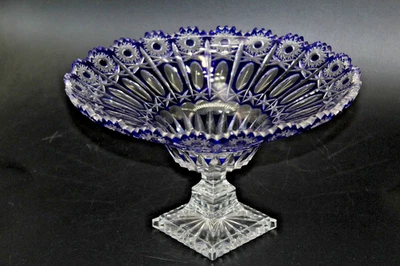 aussergewöhnlich schöne Fußschale Tafelaufsatz Bleikristall blau wohl Lausitz - Bild 1 von 4