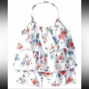 Peek Kids' Girls' White Floral Ellen Tiered Cotton One-Piece Romper Size S 6-7 - Picture 1 of 10