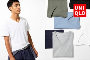 UNIQLO Dry Color V-Neck T-Shirt XS-4XL White/Black/Navy/Olive/Blue 5 Colors - Picture 1 of 5
