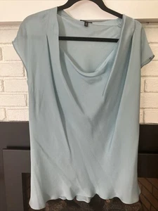 Camicetta blusa blu porcellana 100% seta Escada tg 46 tunica orlo svolazzante e manica ad aletta - Foto 1 di 12