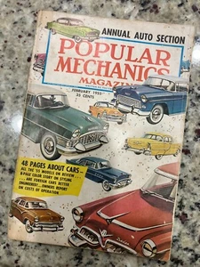 POPULAR MECHANICS MAGAZINE FEBRUARY 1955 ANNUAL AUTO FRONT COVER - E 525 - Picture 1 of 5