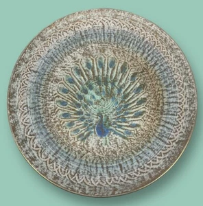 Stangl Pottery Gold/Blue CD Peacock 11 1/2” Chop Plate Kay Hackett Design 1960s - Picture 1 of 8