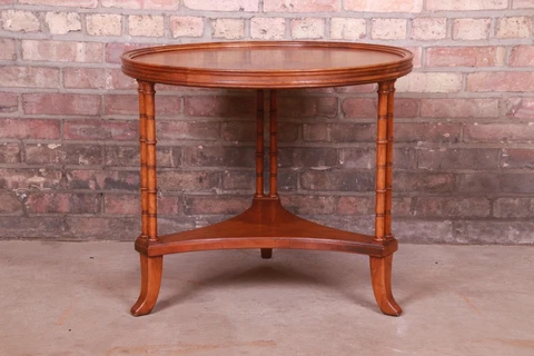 Baker Furniture Hollywood Regency Walnut Faux Bamboo Tea Table Cover