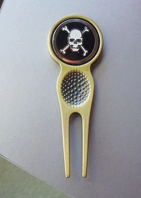 1 only SKULL & BONES GOLF BALL MARKER  ENAMEL,  BRONZE DIVOT TOOL - very nice - image 1 of 3