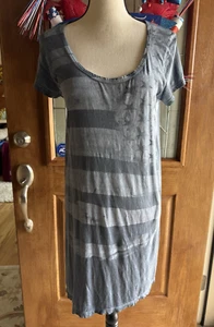 Med ROCKSTAR SUSHI WOMEN'S T-SHIRT DRESS FRONT DISTRESSED FLAG PRINT VF009 BLUE - Picture 1 of 12