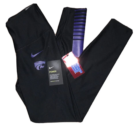 Nike Kansas State Tight Fit Gym Training Leggings Women’s S Black & Purple NWT Cover