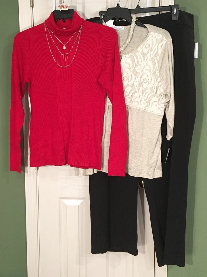 NEW CATO & Maurices 2X 18/20W Tops Alfani 20W Black Pants - Free Jewelry - Image 1 of 1