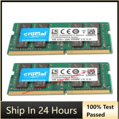 CRUCIAL DDR4 16GB 3200 PC4-25600 Laptop SODIMM Non-ECC 260-Pin Memory RAM - Image 1 of 4
