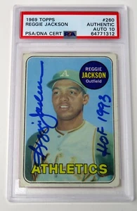 Tarjeta de novato Topps 1969 autógrafa firmada por Reggie Jackson HOF # 260 PSA 10 automática - Imagen 1 de 5