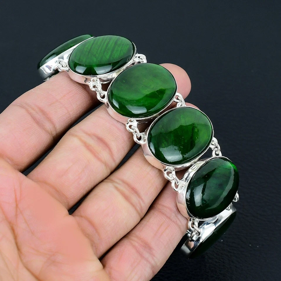 Pulseira de prata esterlina 925 verde labradorita feita à mão - Imagem 1 de 4