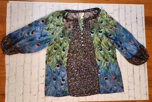 Fig and Flower Anthropologie Sheer Peacock Blouse Shirt Top XL - Picture 1 of 11