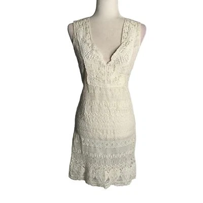 Vestido Hale Bob Crochet Encaje Seda S Blanco Sin Mangas Cuello en V Forrado Hasta la Rodilla Foto 1 de 4
