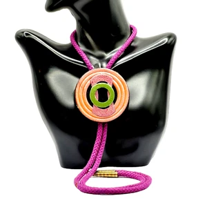 Ro Koko Artisan Signed Colorful Mixed Material Geometric Vtg Bolo Tie Necklace - Picture 1 of 23