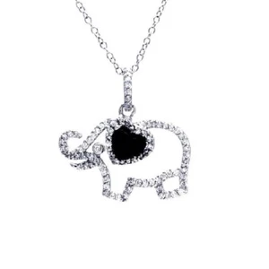 Collar De Plata Esterlina Con Colgante De Elefante De Ónix Y Piedras CZ - Imagen 1 de 2