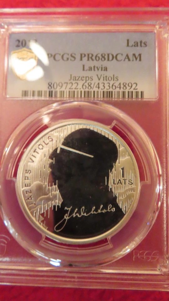 2012 Latvia Lats Silver Proof PCGS PF68 Lats  Jazep Vitols  - Image 1 of 4