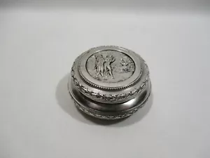 Antigua Caja Redonda Metal Plateado Escena Galante Estilo Luis XVI Old Round Box - Picture 1 of 11