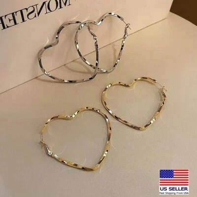 Women 925 Sterling Silver Earring Retro Spin Thick Line Love Heart Simple Stud - Image 1 of 4