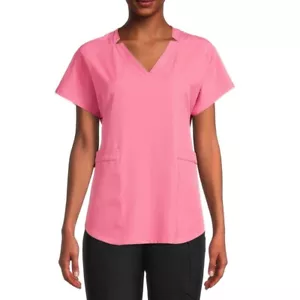 Climate Right Cuddl Duds Women’s Woven Twill Scrub Top V-neck Pink S New - Picture 1 of 5