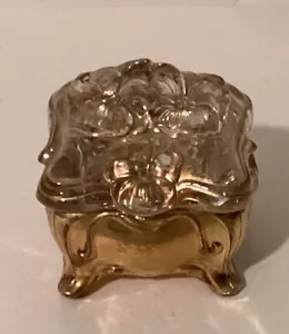 Vintage Miniature Glass Trinket Pill Box/Trinket box Glass, Gold Painted - Picture 1 of 5