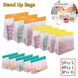 Lebensmittel Silikon Tasche Wiederverwendbar Gefrierschrank Stand Up Bag Silikon Aufbewahrung Beutel Auslaufsicher - Bild 1 von 36