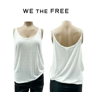 Camiseta sin mangas We The Free People cuello redondo calce holgado mezcla de lino blanca XS - Imagen 1 de 11