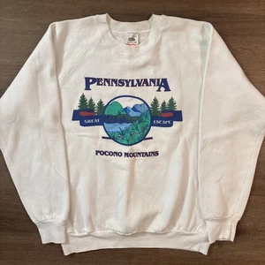 90s Pocono Mountains White Crewneck Sweatshirt Size Large - Bild 1 von 6