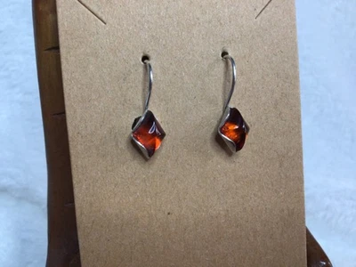 Drop BALTIC AMBER Earrings with .925 Sterling Silver Cognac Amber Earrings - Image 1 of 4