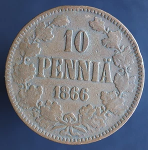 10 Pennia 1866 Finland / Russia KM #5 original coin - #A03 - Picture 1 of 3