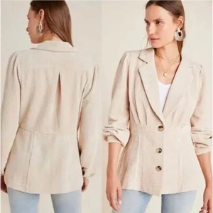 ANTHROPOLOGIE x CURRENT AIR Courney blazer in velluto a coste panna marrone taglia XL {Q43} - Foto 1 di 6