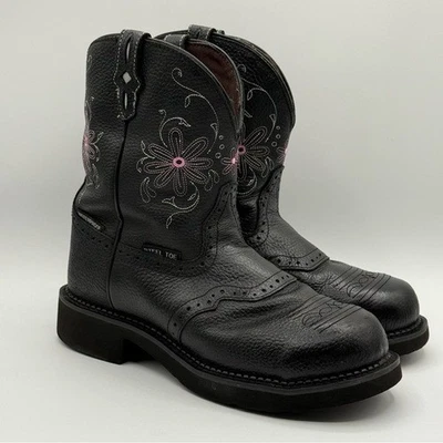 Botas de trabajo Justin Gypsy para mujer punta de acero negras impermeables florales 9B ASTM EH Foto 1 de 4