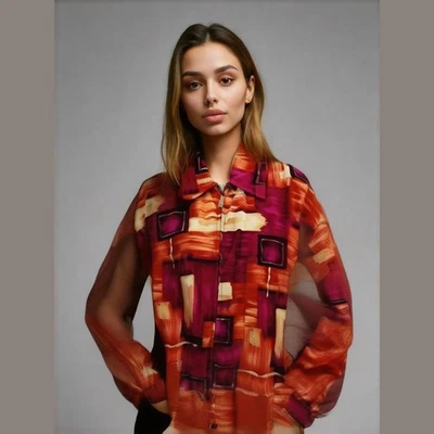 Sport Savvy Vtg Red Multicolor Bright Colorful 90s Full Zip Jacket Women Sz L  - Image 1 of 4