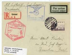 P86/32/RC FINNLAND 1932 ZEPPELINBRIEF NACH BRASILIEN SIEGER 219b - Bild 1 von 2
