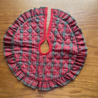Vintage 1990 Hallmark Quilted Red Plaid Mini Christmas Tree Skirt Ruffle Trim - Image 1 of 4