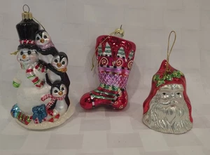VTG Blown Glass Santa Claus Christmas Stocking Snowman Christmas Ornaments (3) - Picture 1 of 11