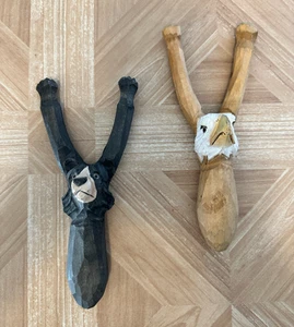 JUEGO SOPORTE HONDA FIGURA MADERA TALLADA CABEZA DE OSO Y ÁGUILA - Imagen 1 de 10