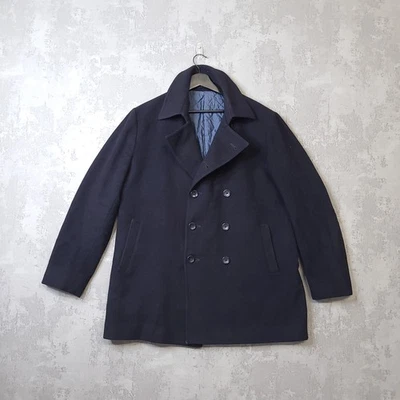 T.M.Lewin Wool Peacoat Mens 44R Navy Warm Collared Trench Overcoat Jacket - Image 1 of 4