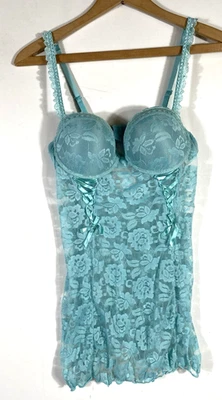 Sujetador push up Cassandra Negligee camisón encaje transparente azul aguamarina novia San Valentín S Foto 1 de 4