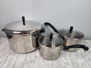Farberware Aluminium plattiert 6-teiliges Set Edelstahl 8 Quart Suppentopf Kochtöpfe Deckel - Bild 1 von 9