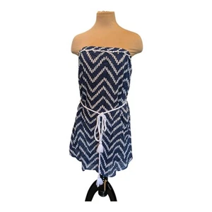 Mud Pie Navy Blue & White ZigZag Allison Strapless Pool Beach Cover-Up Large - Picture 1 of 8