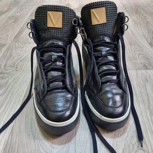 Louis Vuitton Shoes Men’s High Top Sneakers Black Leather Perforated Logo Size 8 - Picture 1 of 14