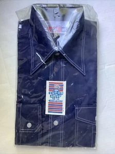 Neu Vintage 1970’s Sears Herren Hemd mit Knopfleiste dunkelblau weiße Nähte Small - Bild 1 von 5
