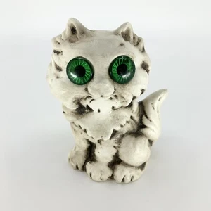 Vintage Small Ceramic Handmade White Cat Figurine Large Green Eyes As Is - Picture 1 of 7