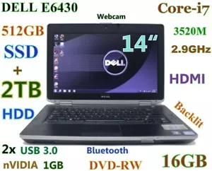 DELL Latitude E6430 i7-2.9GHz (512GB SSD + 2TB) DVDRW 16GB 14" NVIDIA Backlit - Picture 1 of 12
