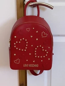 Love Moschino Red Heart Backpack BAG BNWT Gold Stud Love Hearts - Picture 1 of 10
